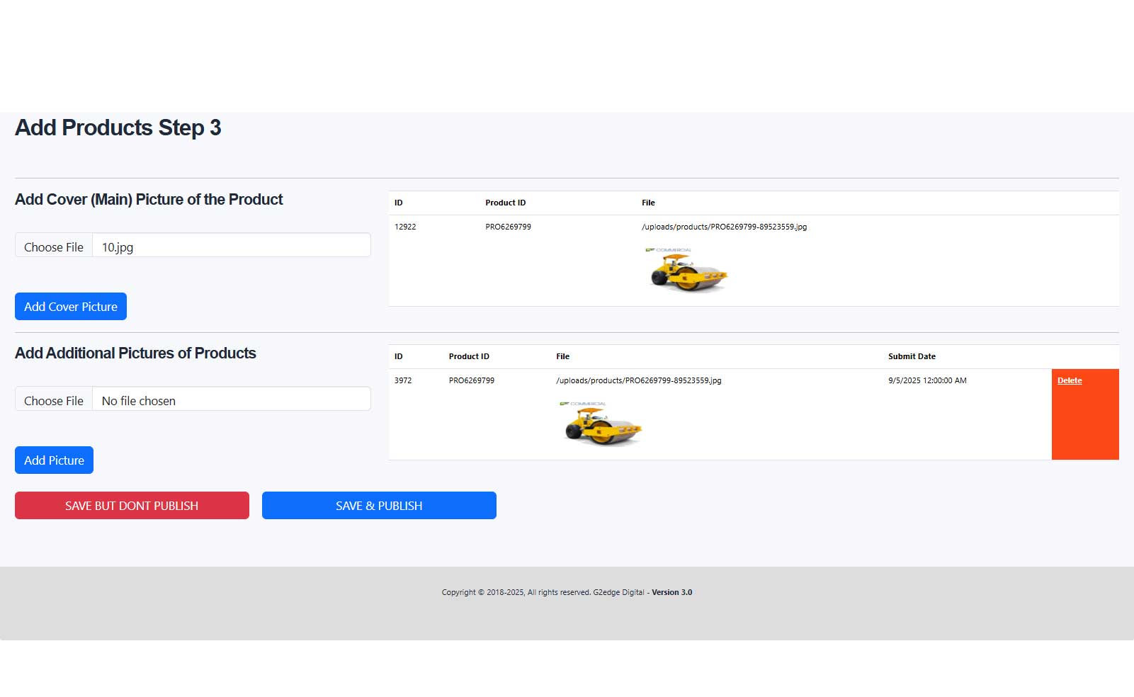 Product creation form